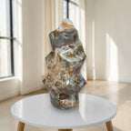 Ocean agate flame tower, multicolor stone with a flame-like carved silhouette