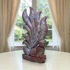Ocean jasper nine-tail fox crystal carving with raised tails and small front figure on base