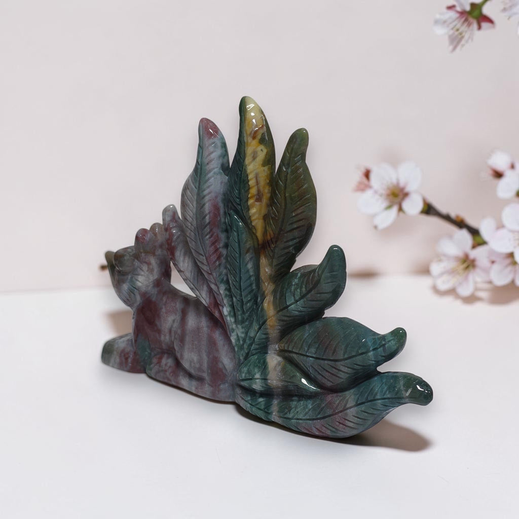 Ocean jasper fox back view with carved tails