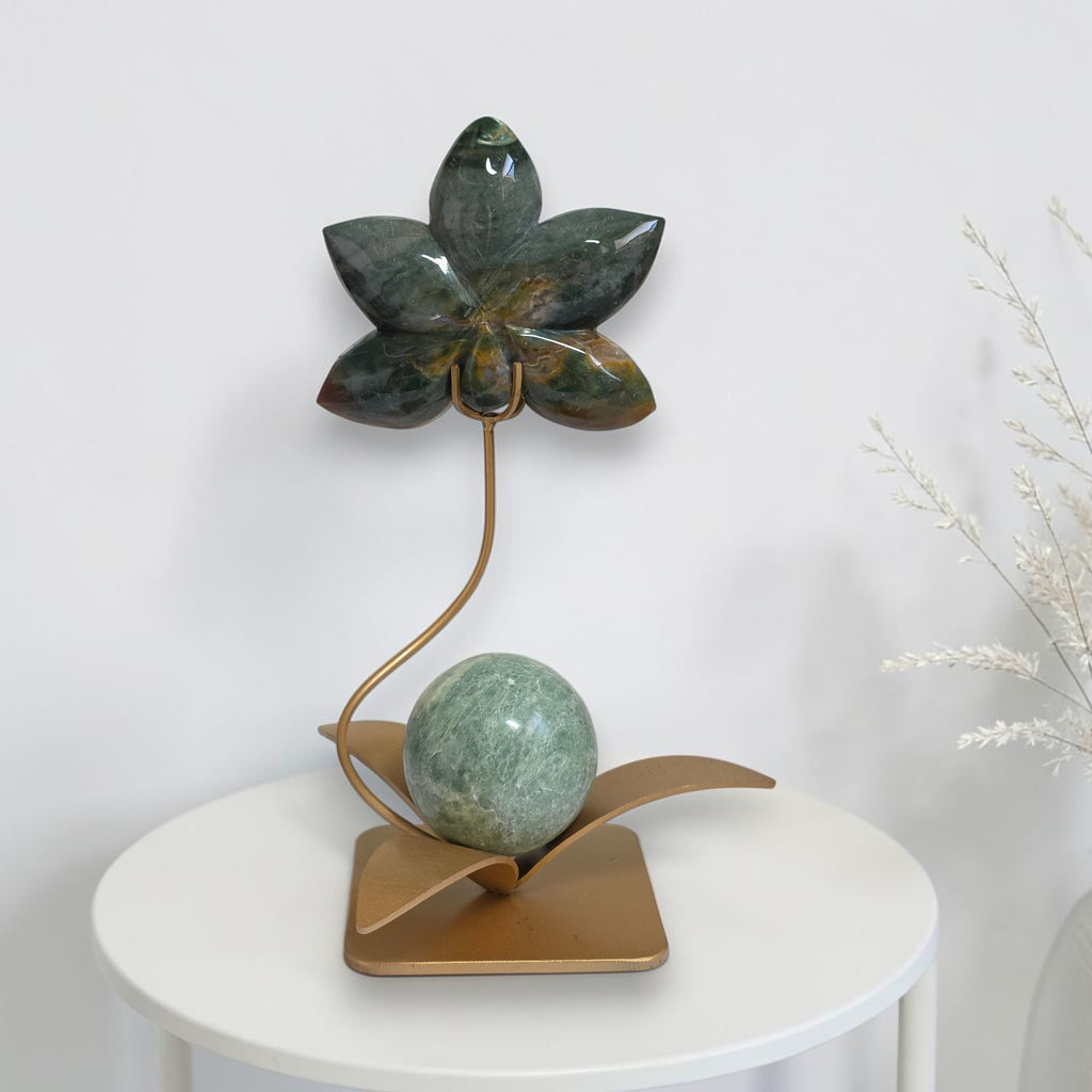 Ocean Jasper orchid flower decor with sphere not included
