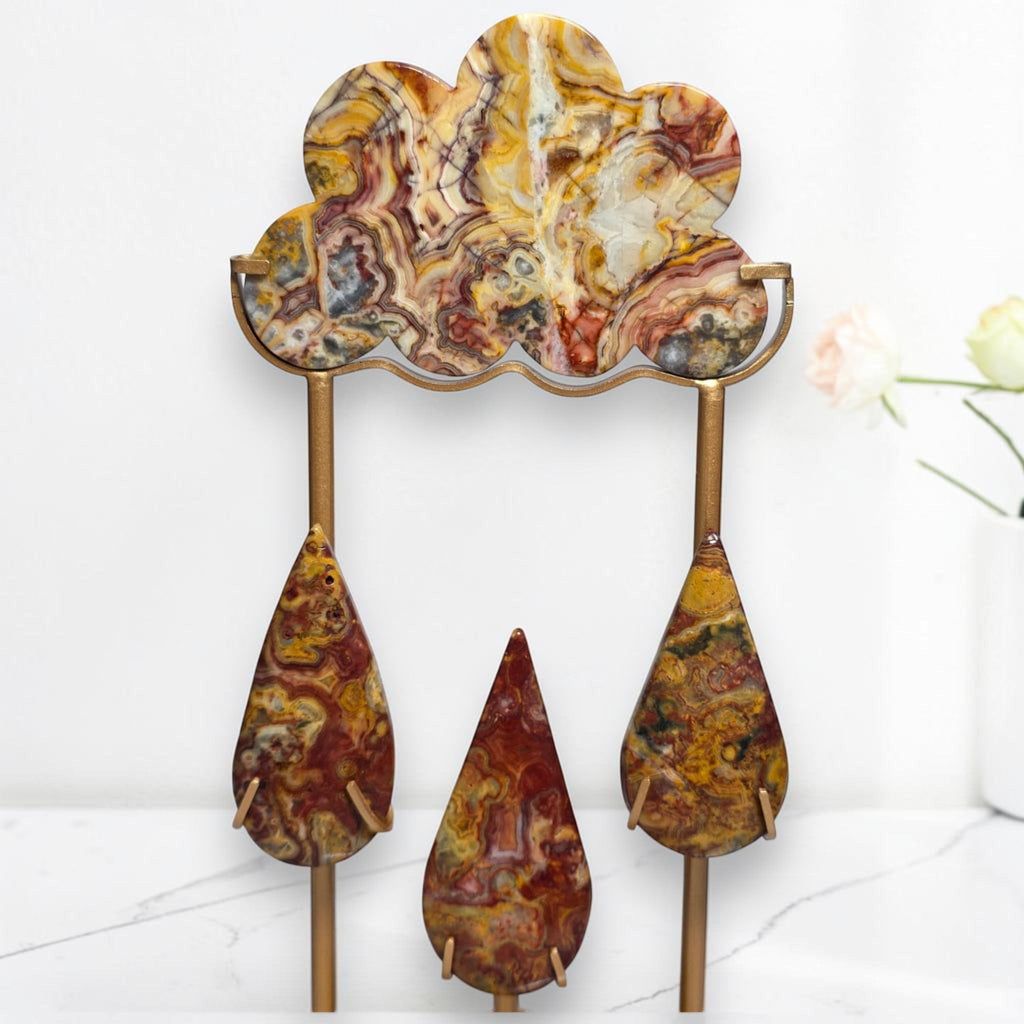 Ocean Jasper Rain Cloud Crystal Sculpture on Gold Stand – One of a Kind