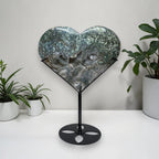 One of a kind moss agate heart with ruler showing 10 inch height