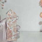 Square Pink Flower Agate Tower with blush pink and cream cotton candy patterns
