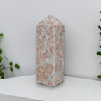 Side view of square Cotton Candy Agate tower