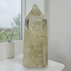 Polished citrine quartz tower side view