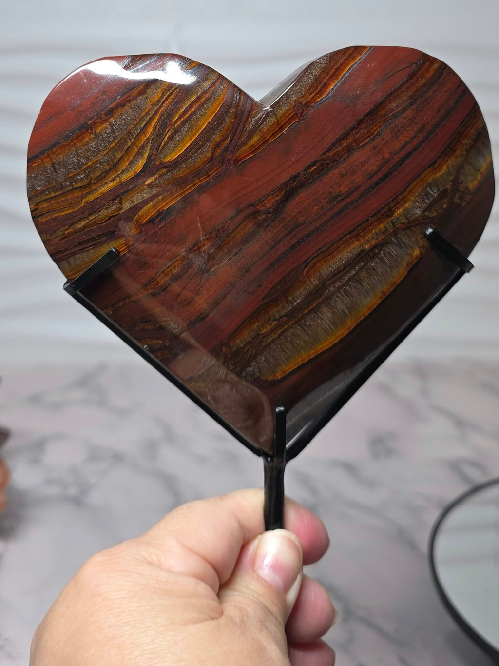 Large Tiger Iron Heart with Stand