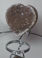 Amethyst Druzy Heart – Warm Brown Geode Crystal Carving, 3.3" Wide