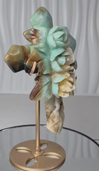 Large Amazonite Cross with Carved Roses | Crystal Altar Sculpture