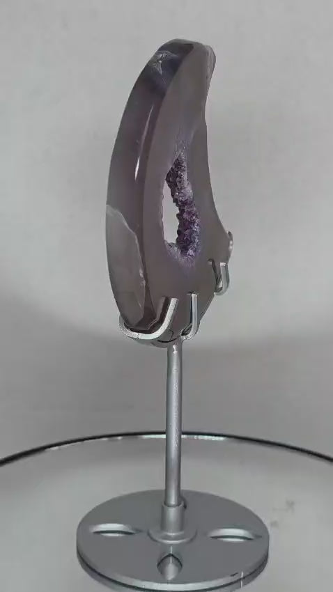 Lavender Druzy Agate Moon, Crystal Moon Decor, Purple Geode Crescent