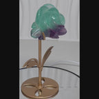 Rainbow Fluorite Rose Carving with Gold Stand