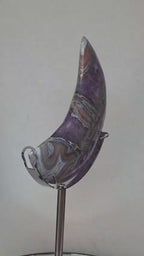 Amethyst Lace Agate Moon on Stand, Crystal Moon Decor, Banded Purple Crescent