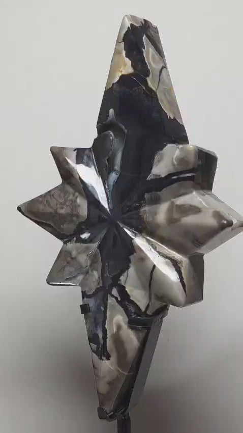 Volcano Agate Polaris Star Carving on Stand | Druzy Crystal Decor