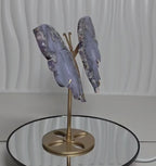 Blue Flower Agate Butterfly Sculpture with Gold Stand