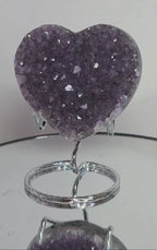 Amethyst Druzy Heart Crystal – Deep Purple Geode Carving, 3.2" Wide