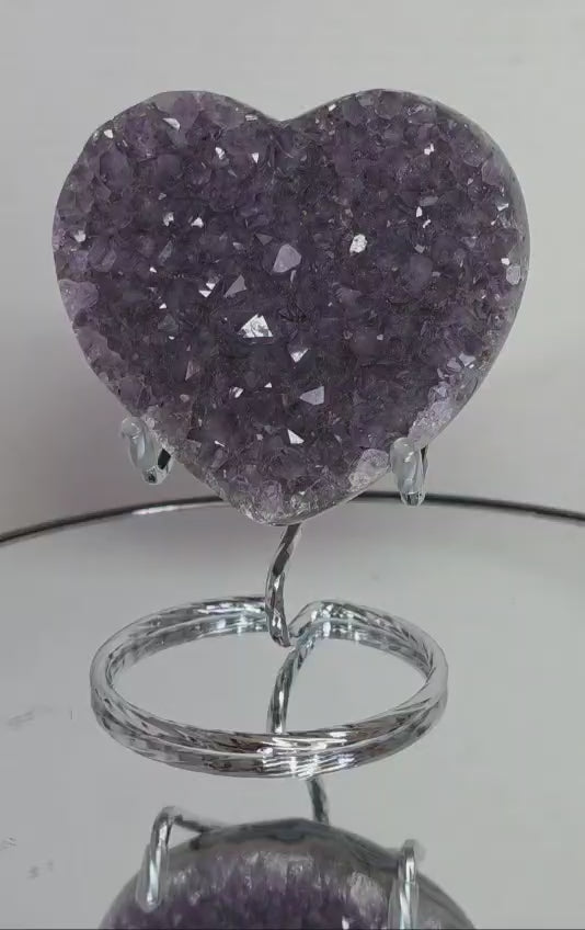 Amethyst Druzy Heart Crystal – Deep Purple Geode Carving, 3.2" Wide