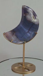 Blue Flower Agate Moon on Gold Stand
