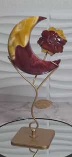 Mookaite Jasper Crescent Moon & Flower Carving