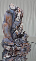 Blue Flower Agate Nine-Tailed Fox Carving