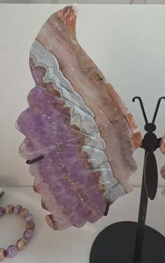 Amethyst Lace Agate Butterfly Wings on Stand — One of a Kind