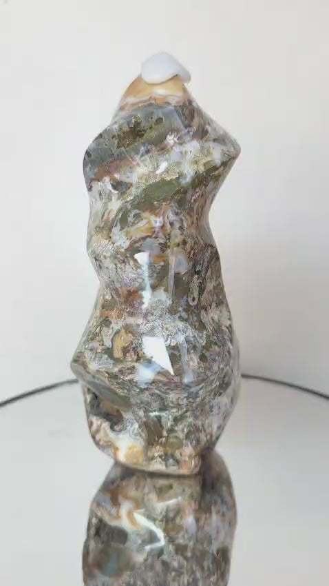 Ocean Agate Flame Tower — Large 6" Statement Piece