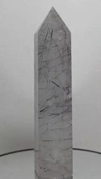 Black Tourmaline Rutilated Quartz Tower 8 Inch | Tourmalinated Quartz Obelisk | Protection Grounding Crystal