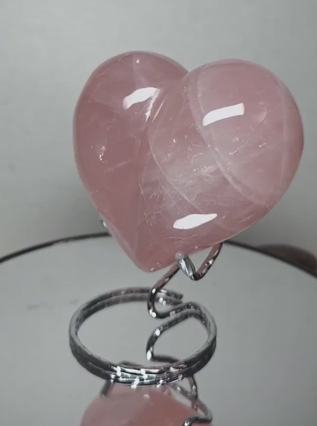Large Rose Quartz Heart – Puffy Polished Crystal Carving, 3.7" Wide