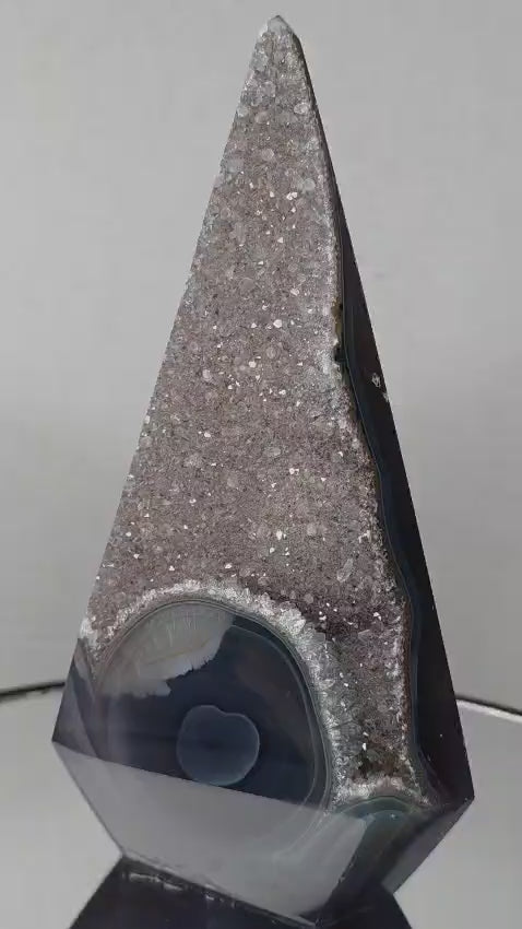 Large Druzy Agate Tower, Smoky Obelisk Crystal, Luxury Decor