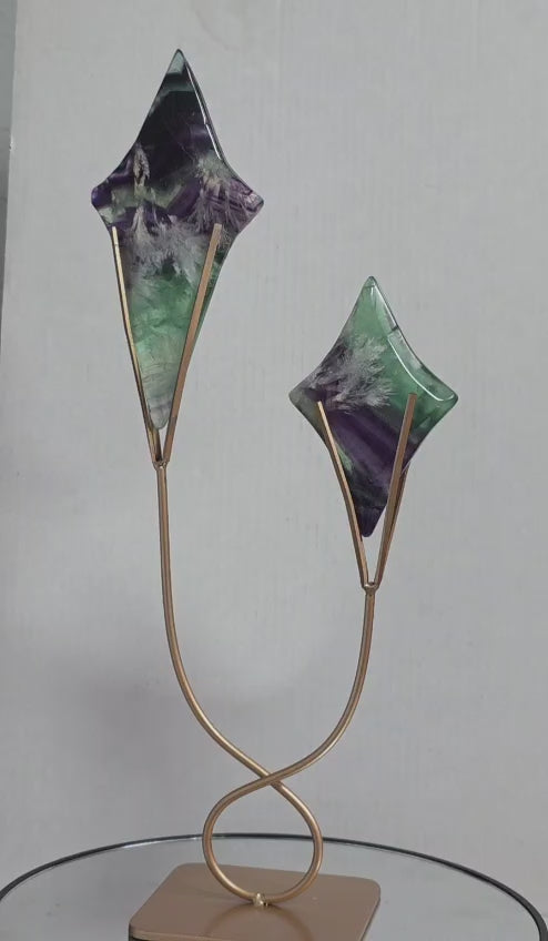 Rainbow Fluorite Star Sculpture with Gold Stand