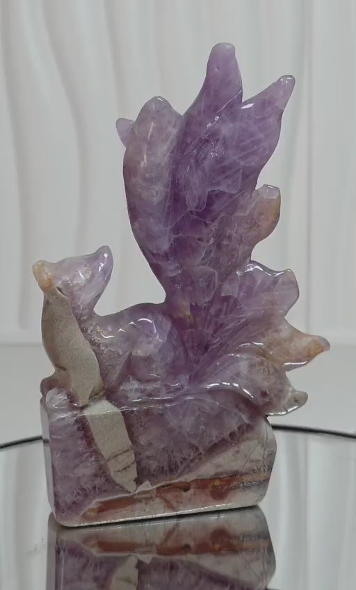 Amethyst Nine Tails Fox Kitsune Carving