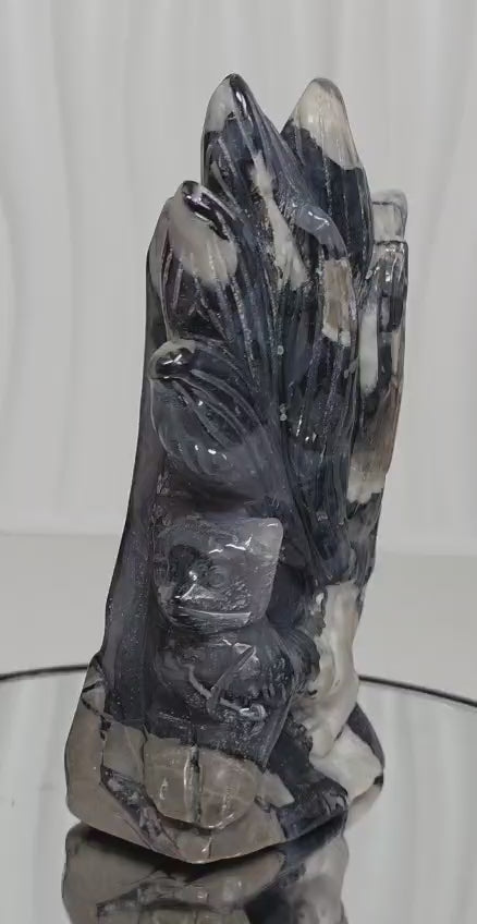 Volcano Agate Nine Tails Fox Kitsune Carving