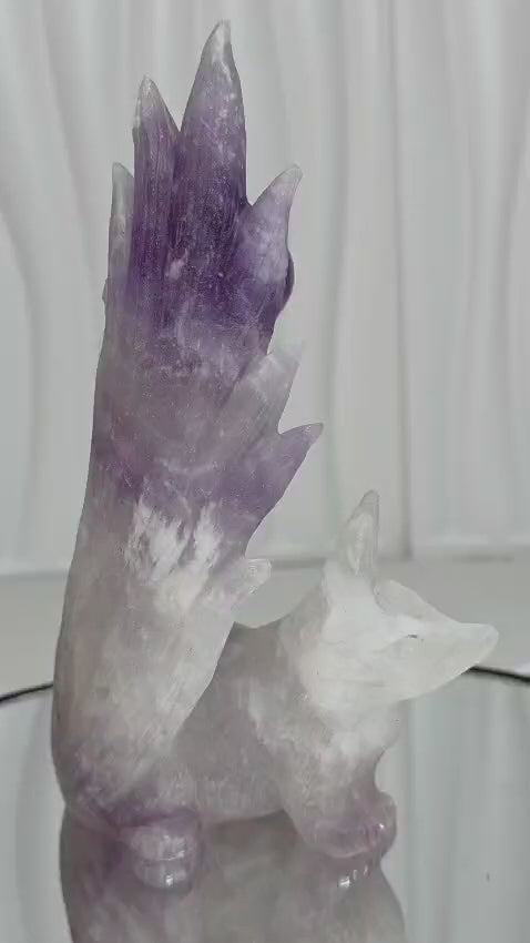 Amethyst Nine Tailed Fox Crystal Carving