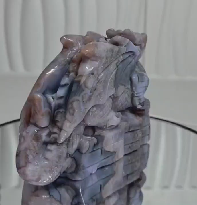Blue Flower Agate Dragon Carving | One of a Kind Crystal Sculpture