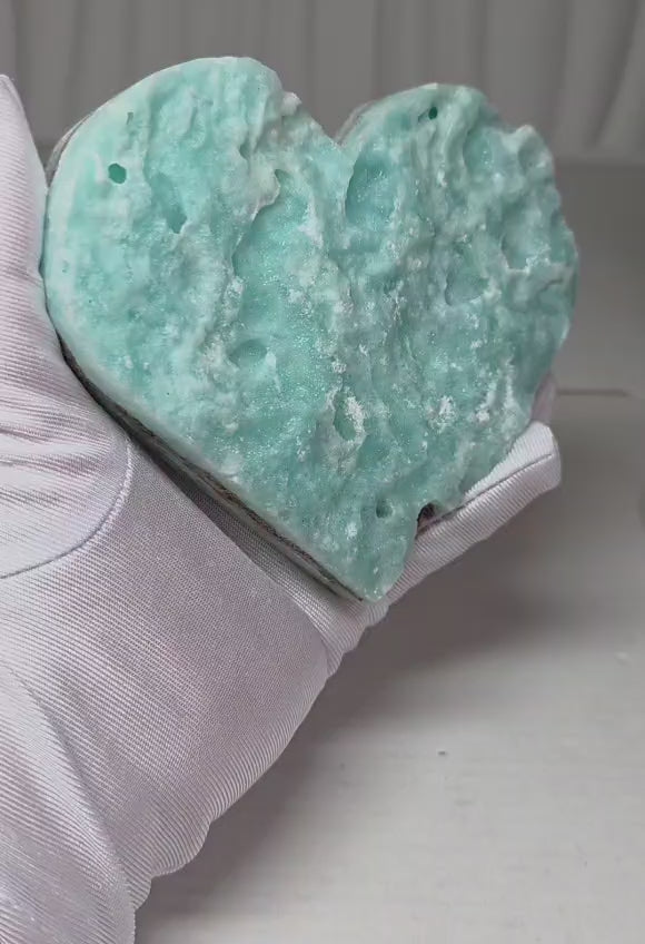 Natural Aqua Hemimorphite Heart – Blue Druzy Crystal, 4.6"