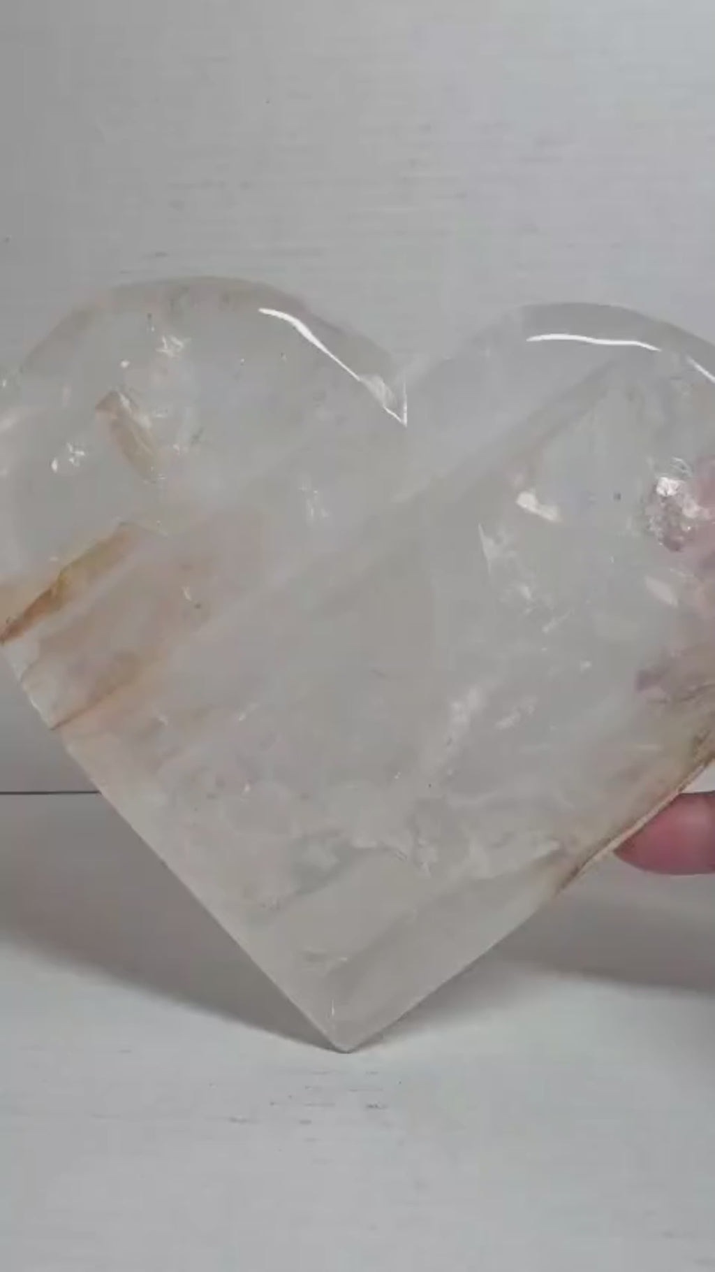 Large Golden Healer Quartz Heart – Polished Crystal Carving, 5.9" Display Piece
