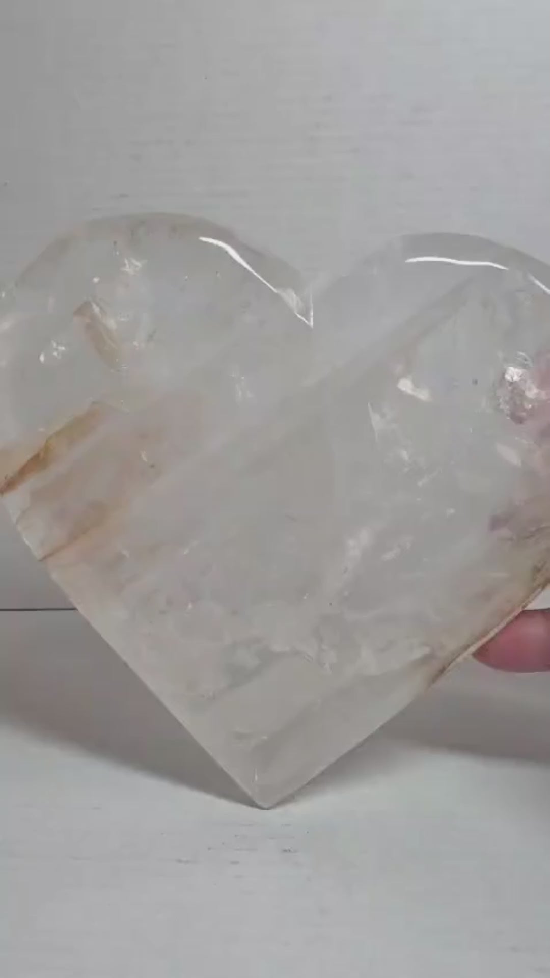 Large Golden Healer Quartz Heart – Polished Crystal Carving, 5.9" Display Piece