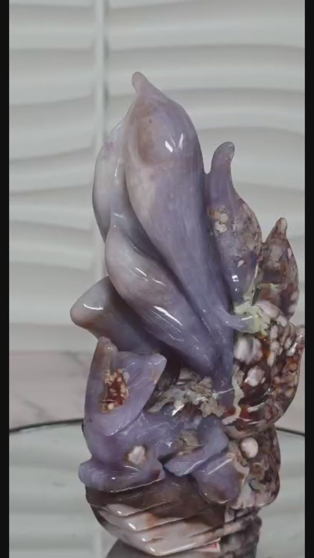 Blue Flower Agate Nine Tailed Fox Carving