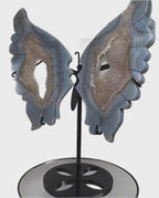 Large Blue Agate Butterfly Druzy Wings – One of a Kind Crystal Sculpture