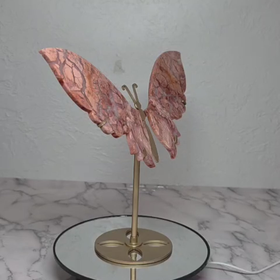 Cotton Candy Agate Butterfly Wings on Stand – One of a Kind Crystal Sculpture