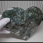 Large Moss Agate Druzy Heart on Stand