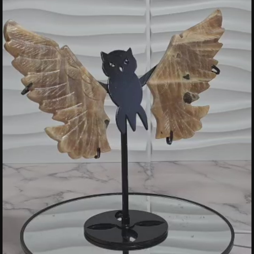 Honey Calcite Owl Wings on Stand