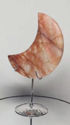 Fire Quartz Crescent Moon on Stand, Hematoid Quartz Moon Decor, Crystal Moon Display