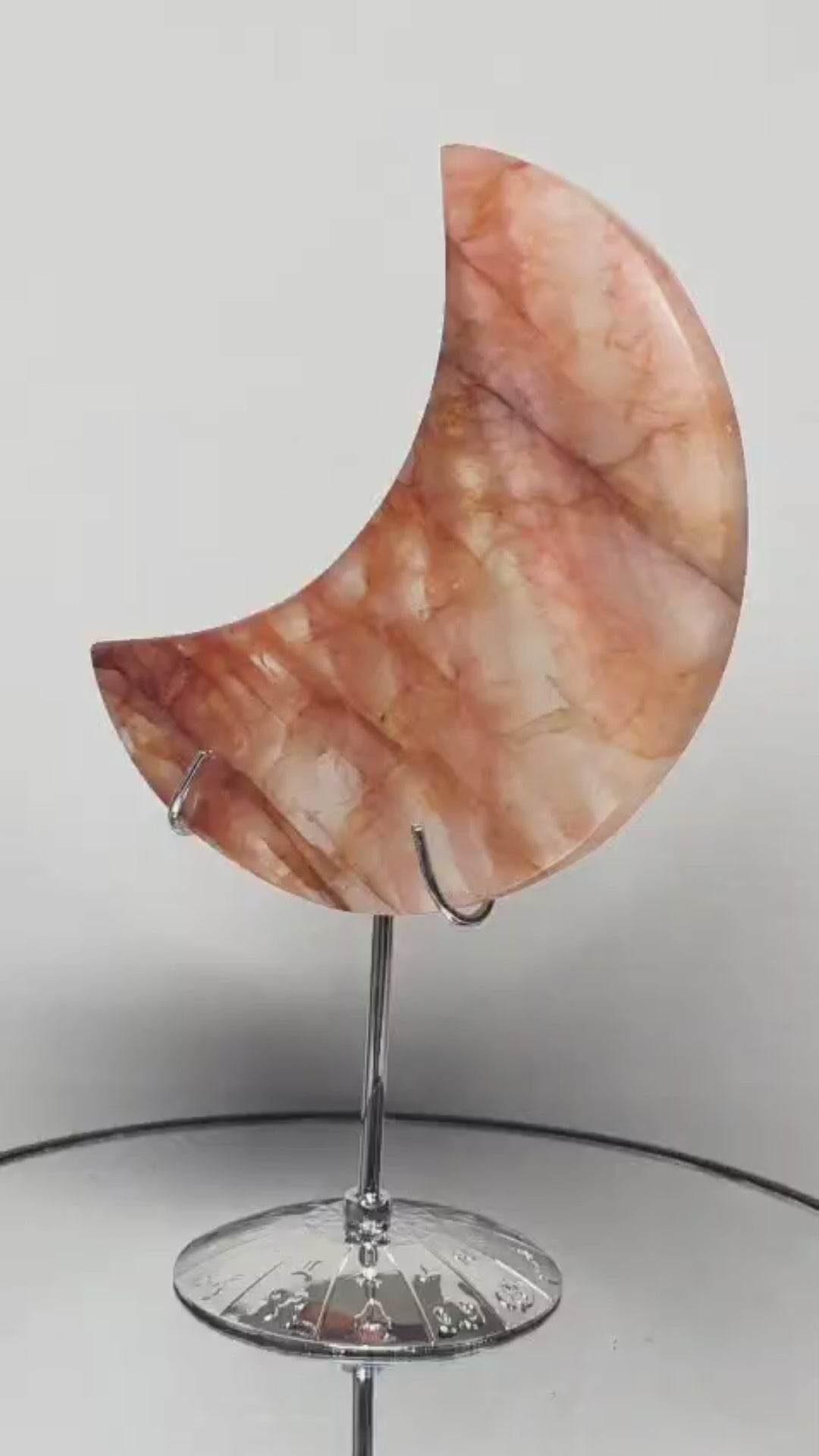 Fire Quartz Crescent Moon on Stand, Hematoid Quartz Moon Decor, Crystal Moon Display