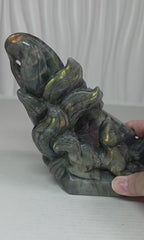 Labradorite Nine-Tailed Fox Kitsune Statue | Large Crystal Carving