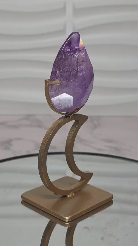 Amethyst Teardrop on Crescent Moon Stand