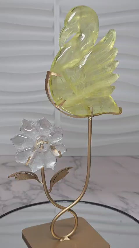 Citrine Swan & Clear Quartz Flower Crystal Set with Stand