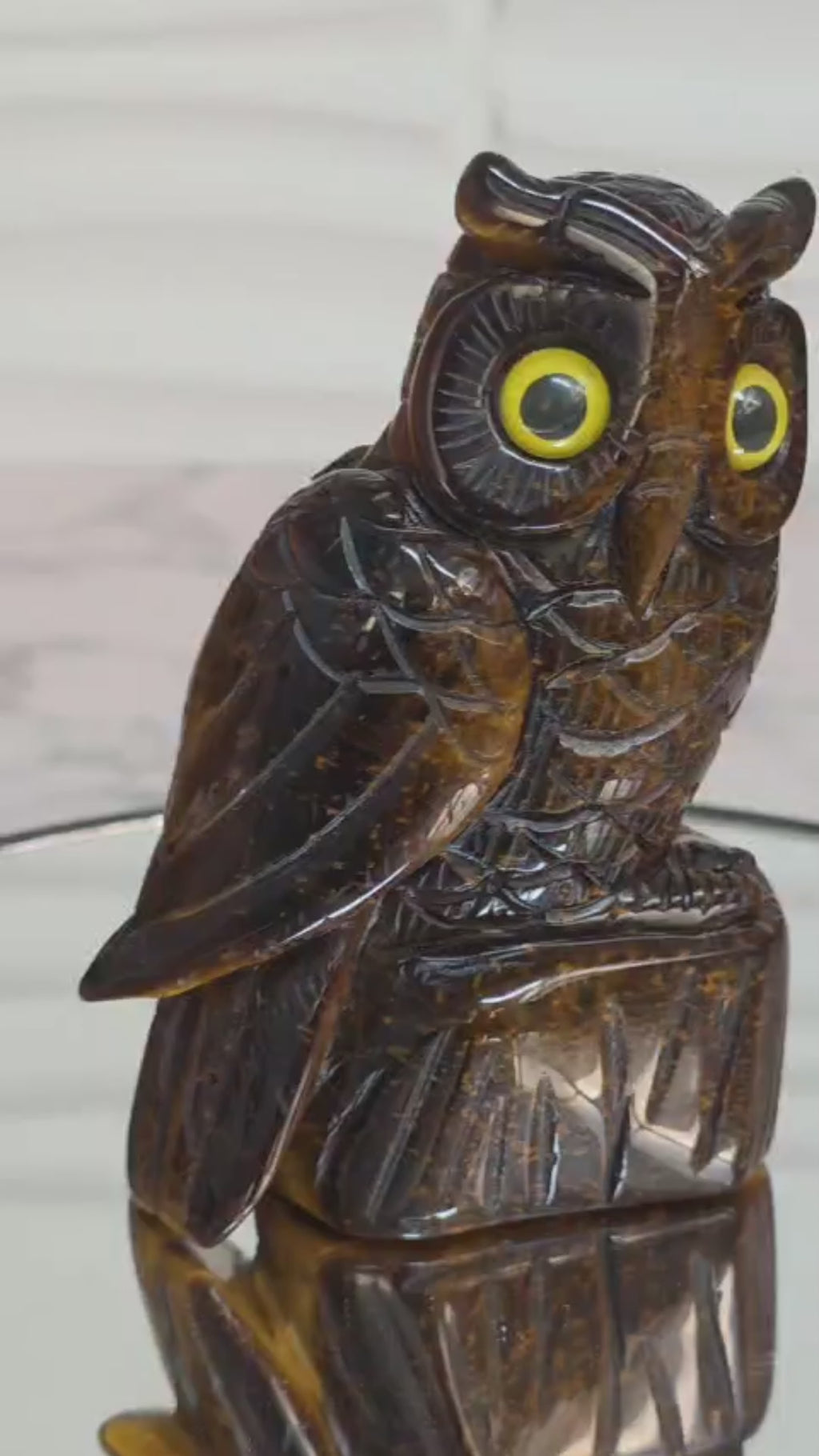 Tiger's Eye Owl Carving 4"