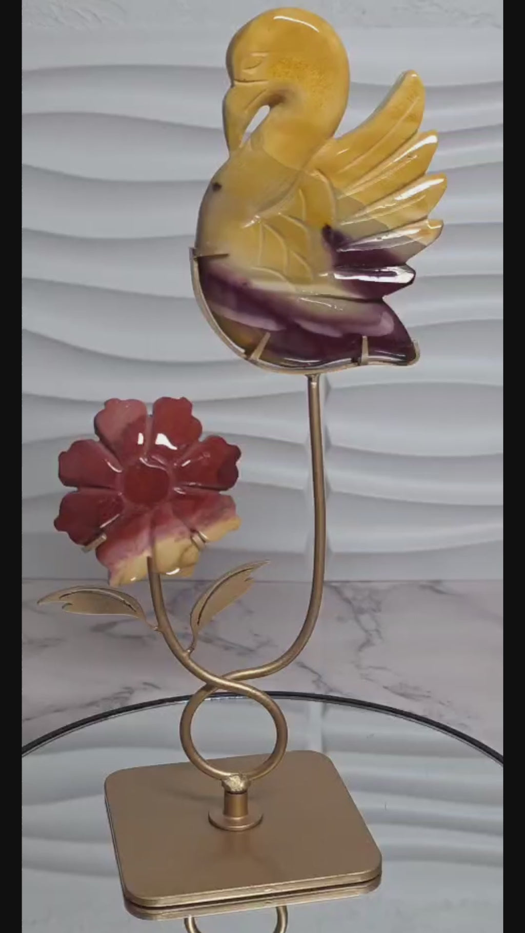 Mookaite Jasper Swan & Rose Carving