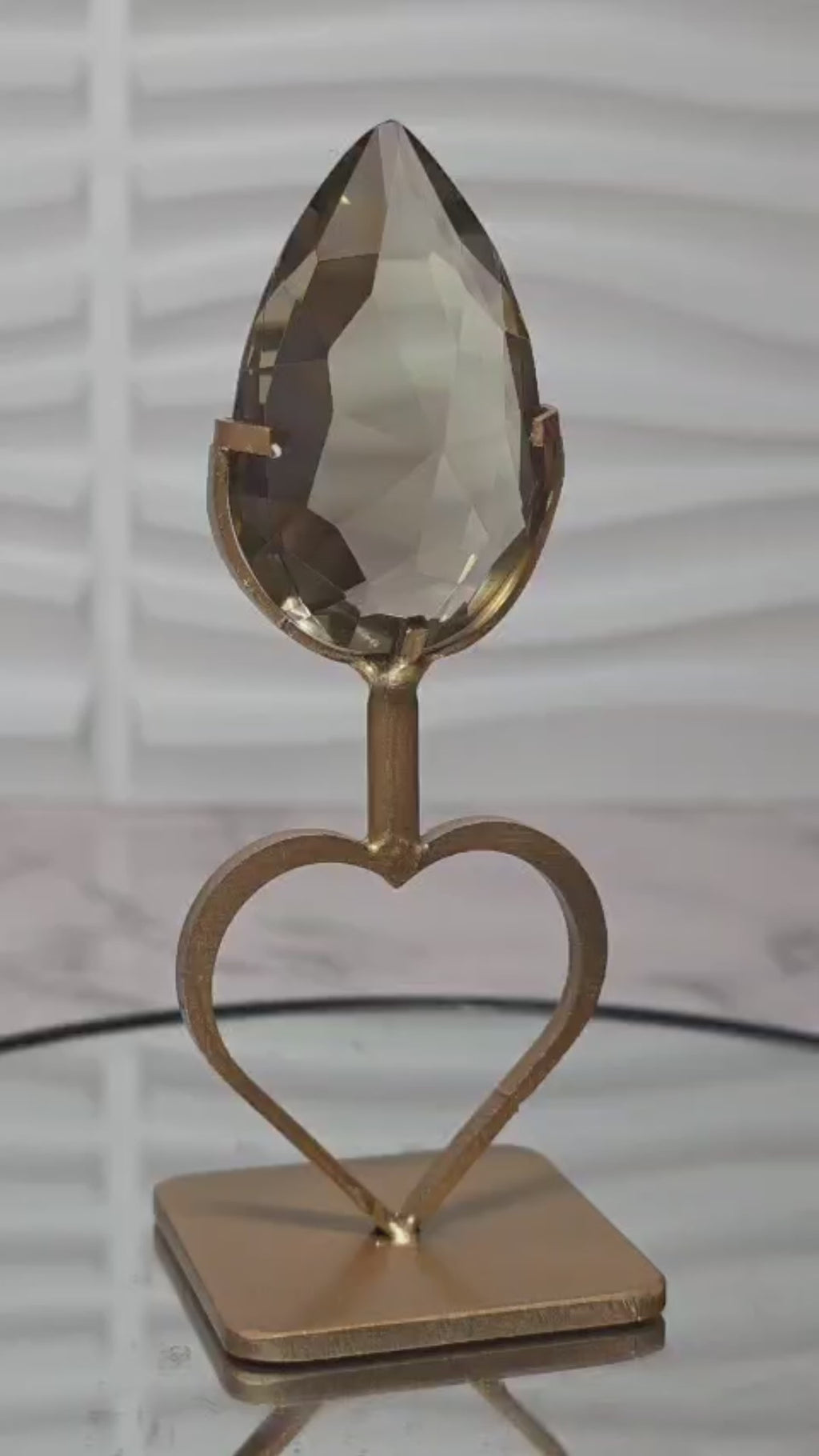 Smoky Quartz Teardrop on Heart Stand