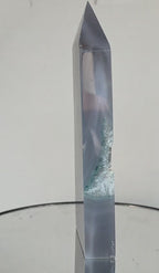 Large Druzy Agate Tower, Geode Crystal Point, Gray Quartz Obelisk Decor