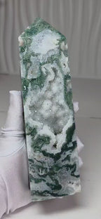Moss Agate Druzy Tower  7.4" One of a Kind Crystal